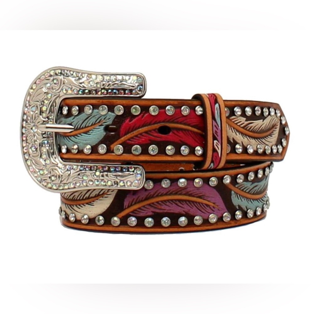 Angel Ranch Feathers & Stones Tan Belt Leather Multicoloured Kids
